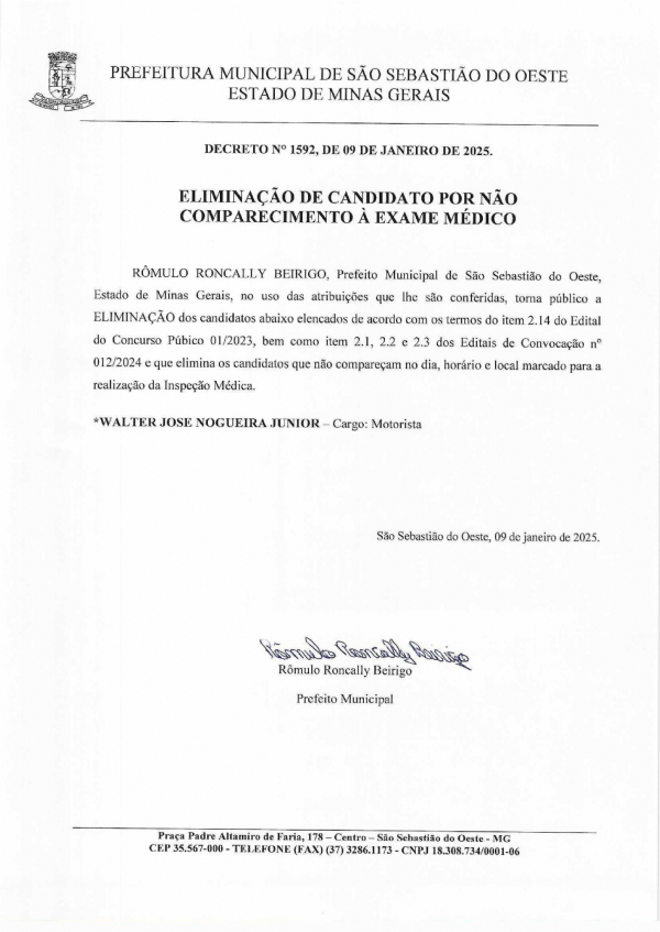 Eliminação de Candidato por não comparecimento à Exame Médico