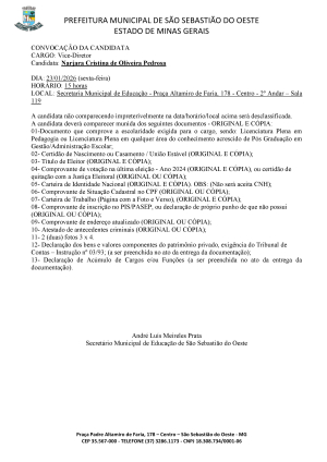 Convocação de Candidata para o cargo de Vice-Diretora