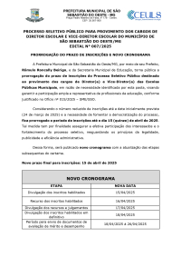 Prorrogação do Prazo de Inscrição e Novo Cronograma - Processo Seletivo para provimento de Cargos de Diretor Escolar, Vice-diretor Escolar - Edital n° 007/2025
