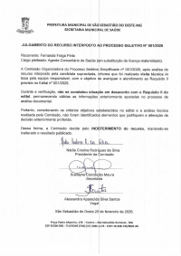 Julgamento Recurso - Processo Seletivo 01/2026 - Agente Comunitário de Saúde