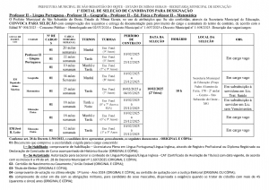Edital 01/2025 - Convocação Professor II (Português, Matemática, Geografia, Educação Física)