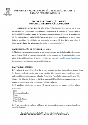 Edital de Convocação 004/2025 - Concurso Público 003/2023