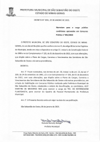 Nomeiam para o cargo público candidatos aprovados em Concurso Público n° 001/2023
