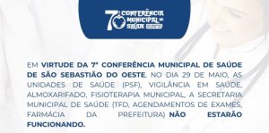 HOJE acontece a 7ª Conferência Municipal de Saúde de São Sebastião do Oeste