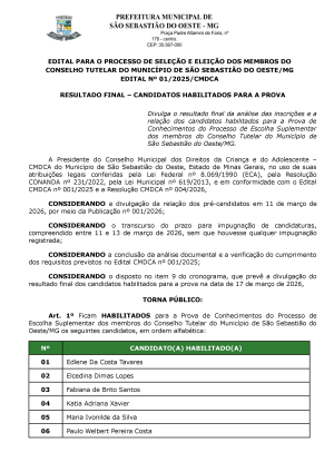 Resultado Final - Candidatos Habilitados para a Prova - Edital 001/2025/CMDCA
