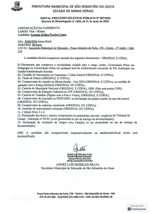 Convocação Candidata - Vice-diretora - Edital 07/2025