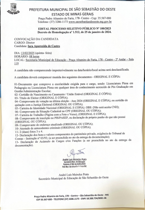 Edital de Convocação da Candidata ao Cargo de Diretor