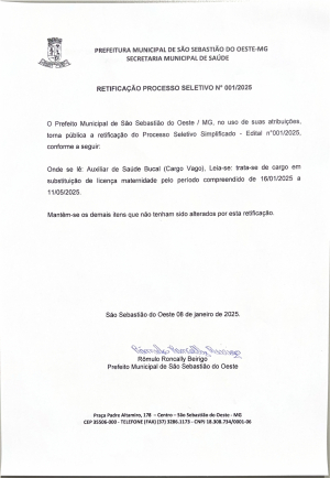 Retificação Edital Processo Seletivo Nº 001/2025