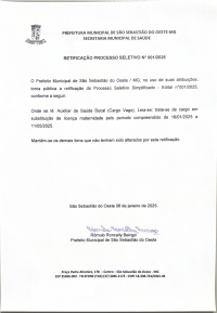 Retificação Edital Processo Seletivo Nº 001/2025