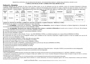 Seleção e convocação Professor II Matemática - 2 vagas - Edital 01/2025