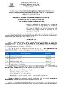 Julgamento dos Recursos da Avaliação Psicológica, Lista Definitiva de Candidatos Aptos e Convocação para Reunião de Sorteio - Processo Seletivo Suplementar Conselho Tutelar