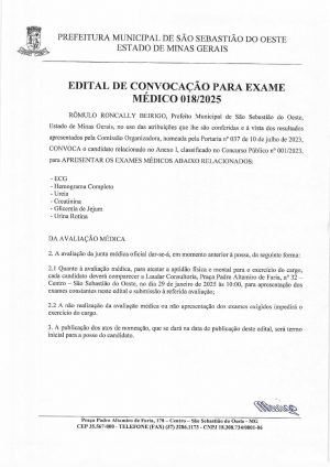 Edital de Convocação para Exame Médico n° 018/2025