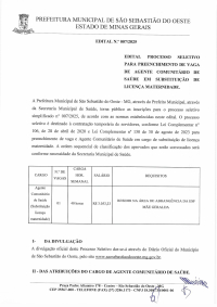 Edital n.º 007/2025 - Edital processo seletivo para preenchimento de vaga de Agente Comunitário de Saúde em substituição de licença maternidade.
