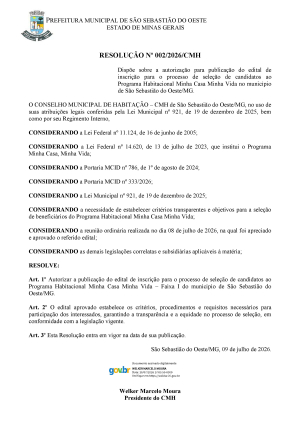 Resolução Nº 002/2026 CMH