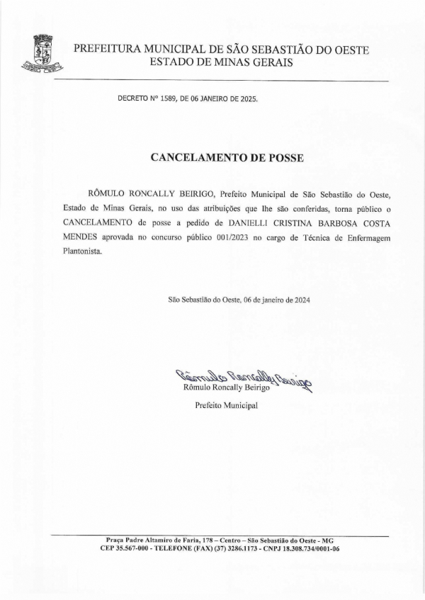 Cancelamento de Posse