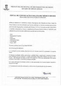 Edital de Convocação para Exame Médico n° 009/2025 - Processo Seletivo Público 003/2023