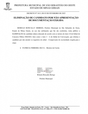 Eliminação de candidato por não apresentação de documentação exigida - Decreto 1615/2025