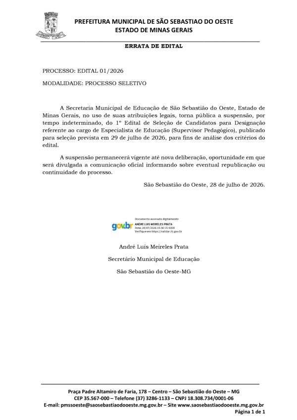 Errata de Edital - Edital 01/2026