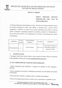 Edital Processo Seletivo Simplificado para vaga de Fonoaudiológo - Edital 06/2025