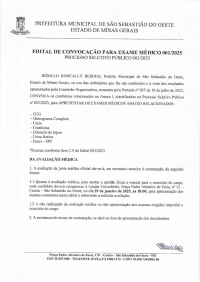 Edital de Convocação para Exame Médico n° 001/2025 - Processo Seletivo Público 003/2023