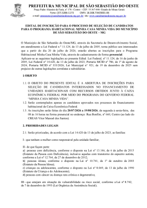 Edital de inscrição Minha Casa Minha Vida