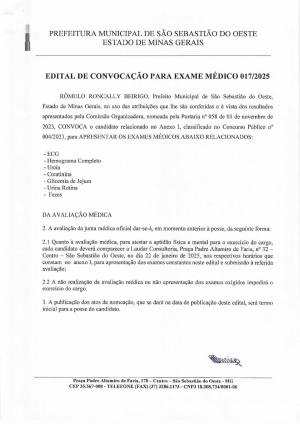 Edital de Convocação para Exame Médico 017/2025