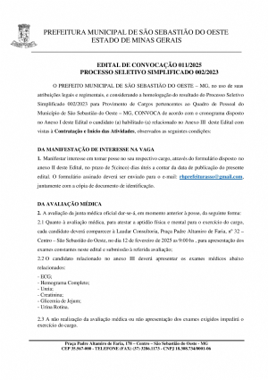 Edital de Convocação 011/2025 - Processo Seletivo Simplificado 002/2023