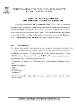 Edital de Convocação 014/2025 - Processo Seletivo Simplificado 002/2023