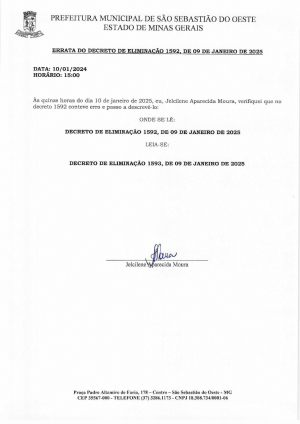 Errata do Decreto de Eliminação 1592, de 09 de janeiro de 2025