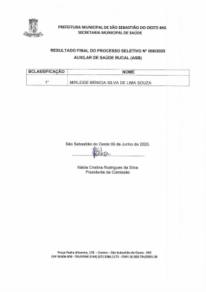 Resultado Final - Processo Seletivo para preenchimento de vaga de Auxiliar de Saúde Bucal (ASB)