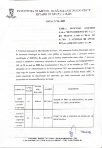 Edital N.º 001/2025 - Edital Processo Seletivo para preenchimento de vaga de Agente Comunitário de Saúde e Auxiliar de Saúde Bucal (ASB) em cargo vago